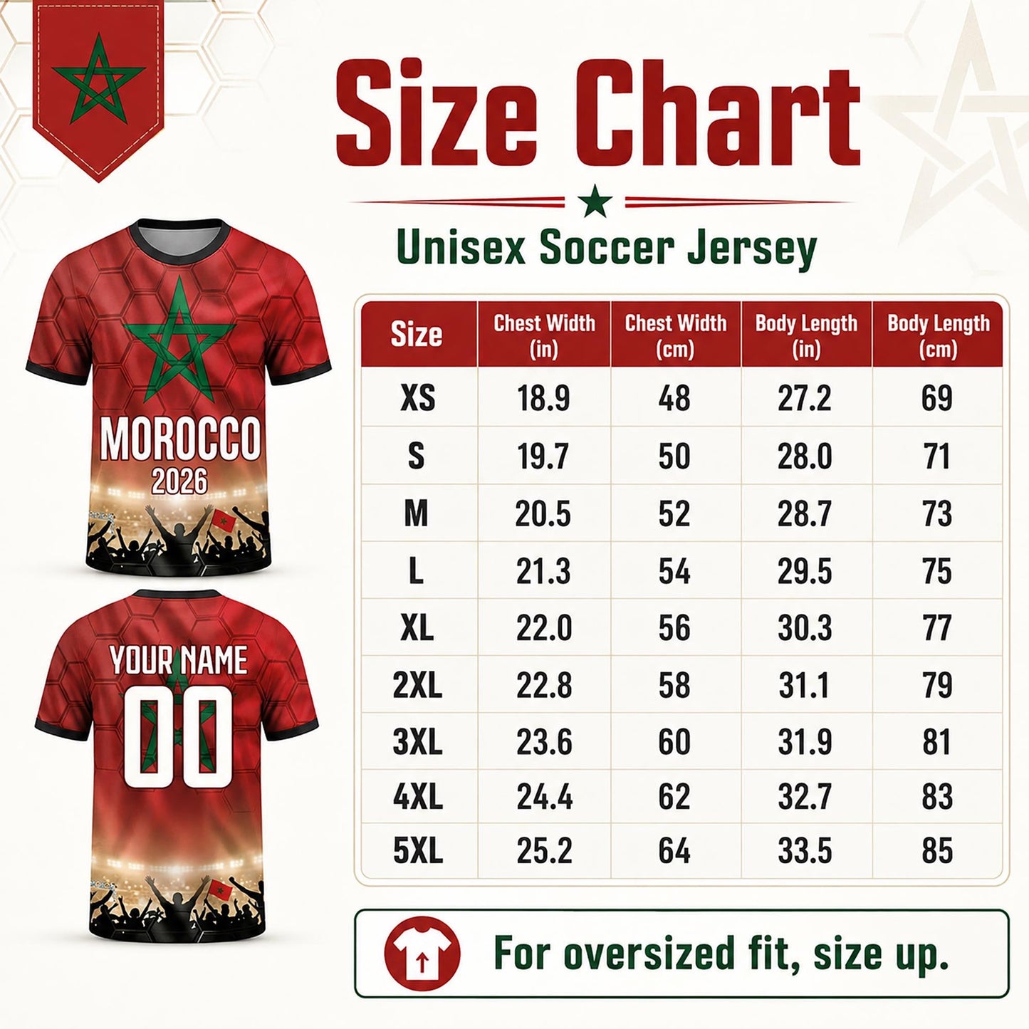Custom Morocco Soccer Jersey 2026 World Cup, Personalized Name Number Shirt, Unisex Fan Apparel Gift | CD90