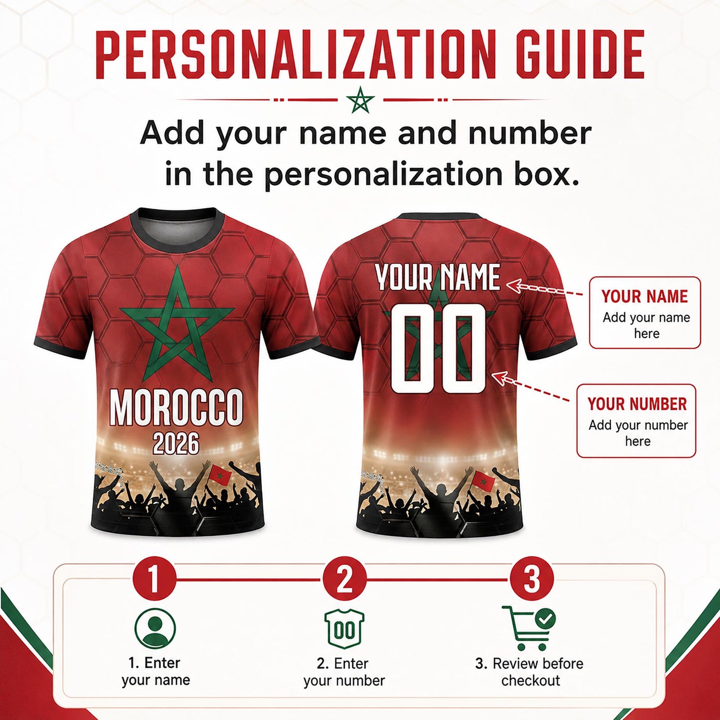 Custom Morocco Soccer Jersey 2026 World Cup, Personalized Name Number Shirt, Unisex Fan Apparel Gift | CD90