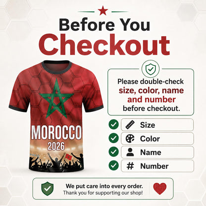 Custom Morocco Soccer Jersey 2026 World Cup, Personalized Name Number Shirt, Unisex Fan Apparel Gift | CD90