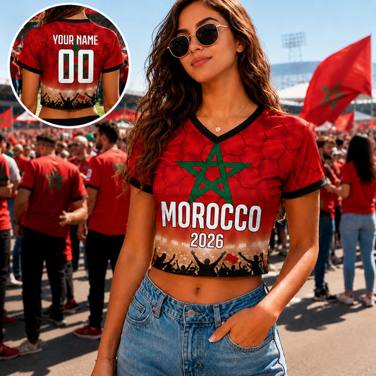 Custom Morocco Crop Top Soccer Jersey 2026, Personalized Name Number World Cup Shirt for Women, Game Day Fan Gift | PC54