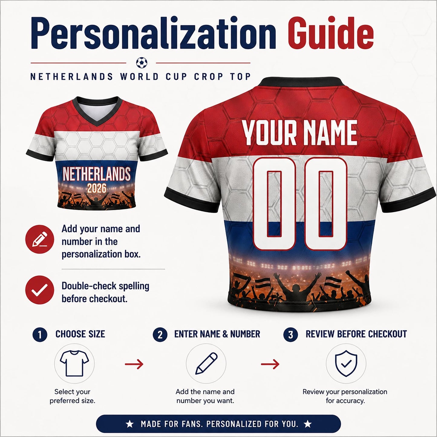 Custom Netherlands Crop Top Soccer Jersey 2026, Personalized Name Number World Cup Shirt for Women, Game Day Fan Gift | IH70