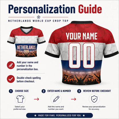 Custom Netherlands Crop Top Soccer Jersey 2026, Personalized Name Number World Cup Shirt for Women, Game Day Fan Gift | IH70