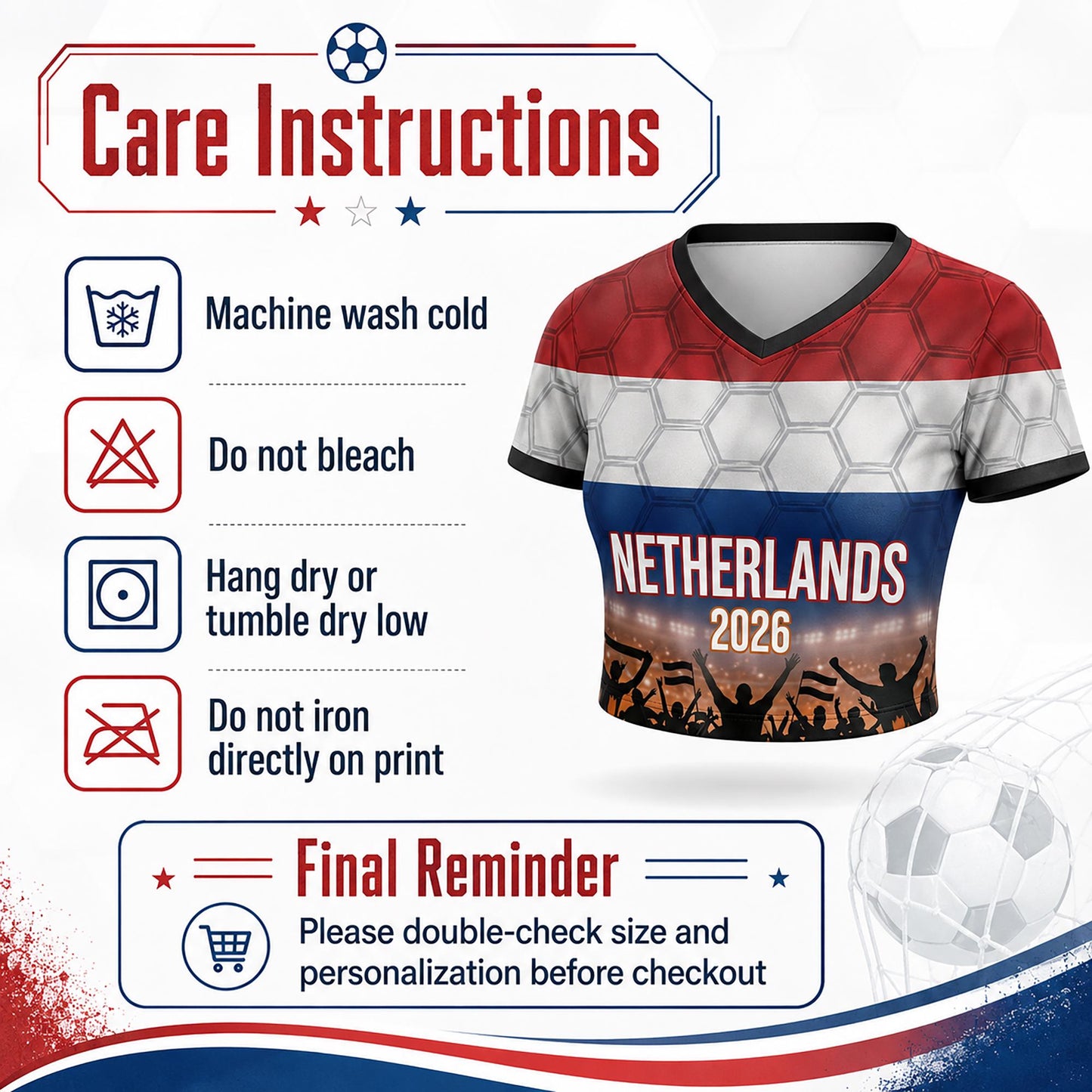 Custom Netherlands Crop Top Soccer Jersey 2026, Personalized Name Number World Cup Shirt for Women, Game Day Fan Gift | IH70