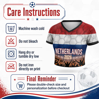 Custom Netherlands Crop Top Soccer Jersey 2026, Personalized Name Number World Cup Shirt for Women, Game Day Fan Gift | IH70
