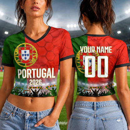 Custom Portugal Crop Top Soccer Jersey 2026, Personalized Name Number World Cup Shirt for Women, Game Day Fan Gift | PU55