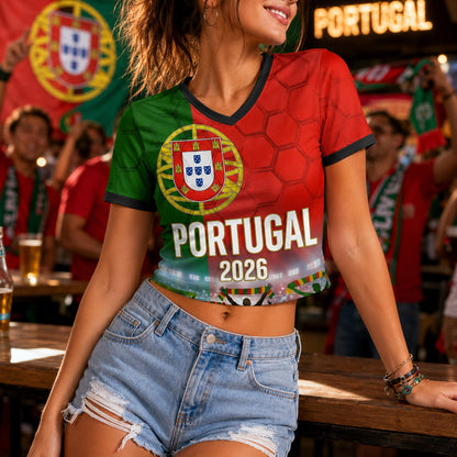 Custom Portugal Crop Top Soccer Jersey 2026, Personalized Name Number World Cup Shirt for Women, Game Day Fan Gift | PU55