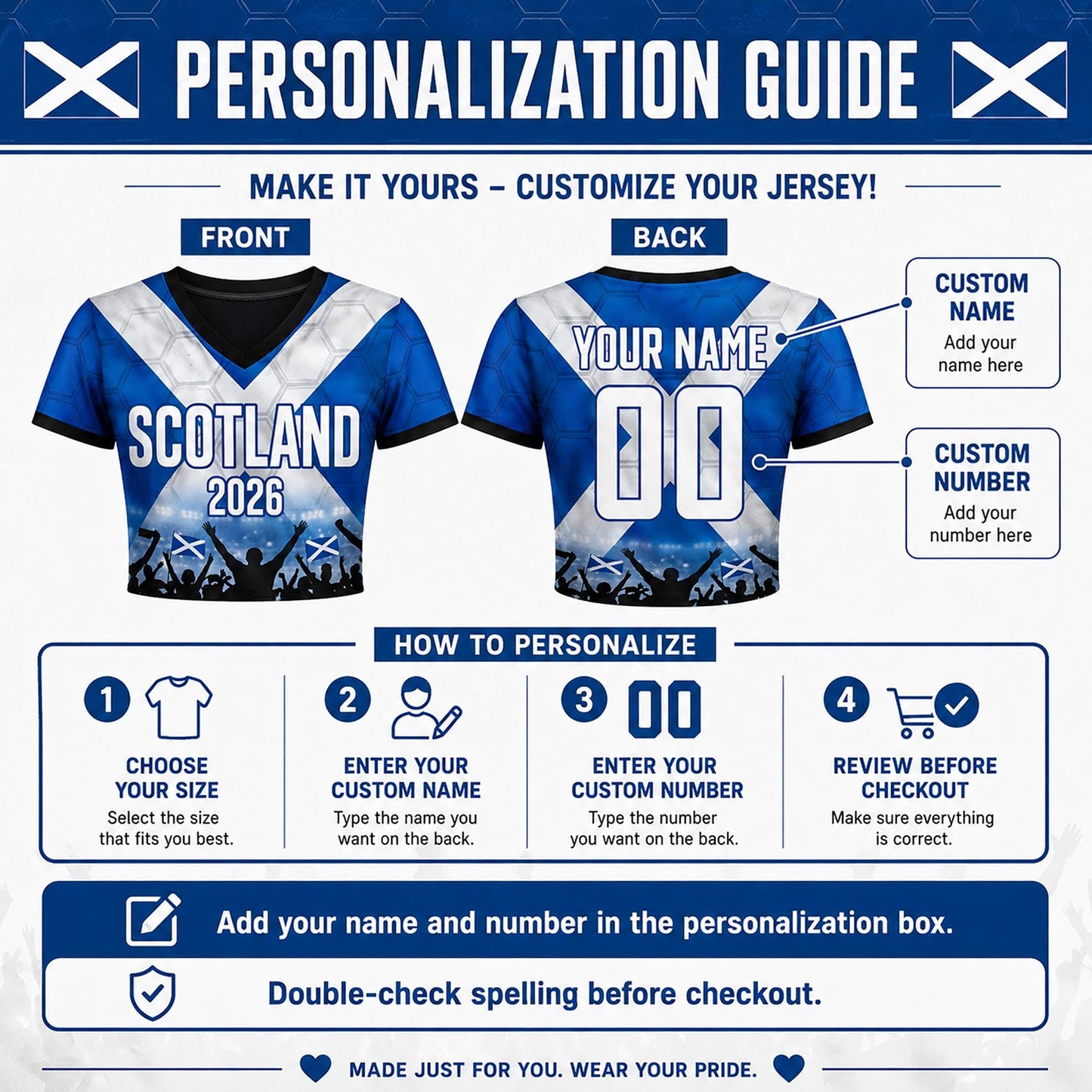 Custom Scotland Crop Top Soccer Jersey 2026, Personalized Name Number World Cup Shirt for Women, Game Day Fan Gift | RY63