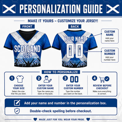 Custom Scotland Crop Top Soccer Jersey 2026, Personalized Name Number World Cup Shirt for Women, Game Day Fan Gift | RY63