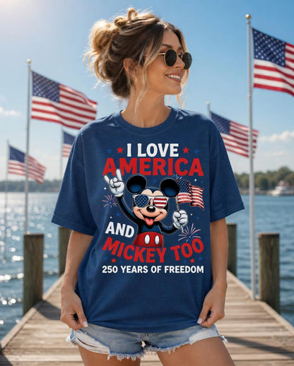 Mickey America 250 Years of Freedom Shirt, Disney Comfort Colors White Patriotic T-Shirt for Women Mom July 4th Gift Outfit Tee Top | KL17
