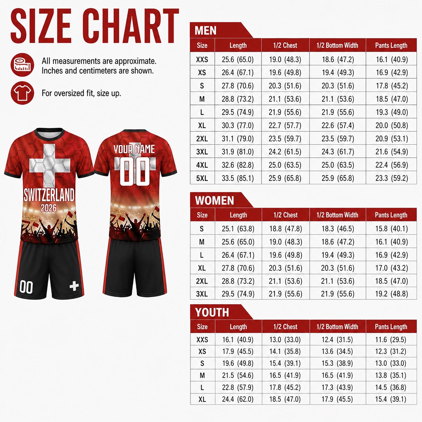 Custom Switzerland Soccer Jersey 2026 World Cup, Personalized Name Number Shirt, Unisex Fan Apparel Gift | MB37