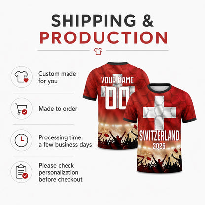 Custom Switzerland Soccer Jersey 2026 World Cup, Personalized Name Number Shirt, Unisex Fan Apparel Gift | MB37