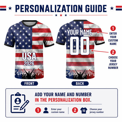Custom USA Soccer Jersey 2026 World Cup, Personalized Name Number Shirt, Unisex Fan Apparel Gift | DB92