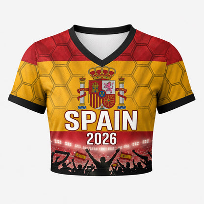 Custom Spain Crop Top Soccer Jersey 2026, Personalized Name Number World Cup Shirt for Women, Game Day Fan Gift | DV42