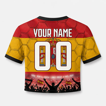 Custom Spain Crop Top Soccer Jersey 2026, Personalized Name Number World Cup Shirt for Women, Game Day Fan Gift | DV42