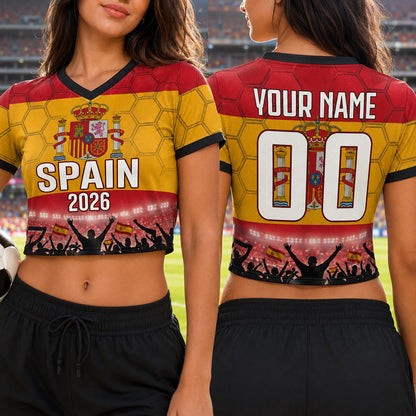 Custom Spain Crop Top Soccer Jersey 2026, Personalized Name Number World Cup Shirt for Women, Game Day Fan Gift | DV42