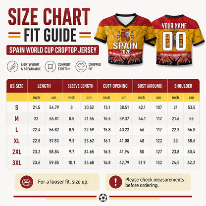 Custom Spain Crop Top Soccer Jersey 2026, Personalized Name Number World Cup Shirt for Women, Game Day Fan Gift | DV42