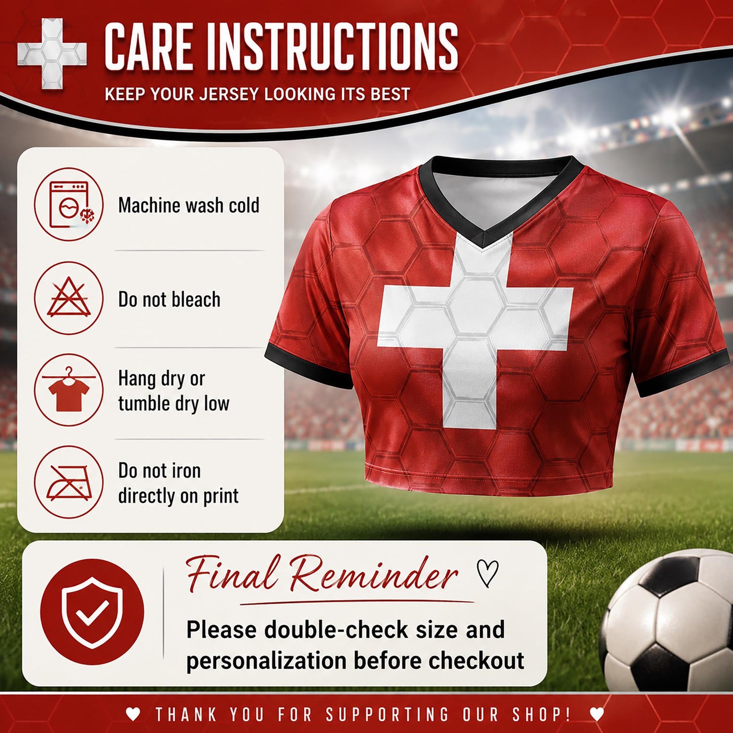 Custom Switzerland Crop Top Soccer Jersey 2026, Personalized Name Number World Cup Shirt for Women, Game Day Fan Gift | DU61