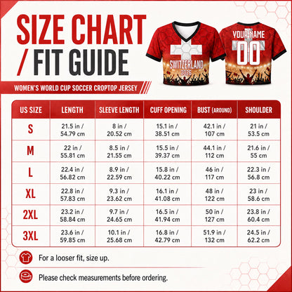 Custom Switzerland Crop Top Soccer Jersey 2026, Personalized Name Number World Cup Shirt for Women, Game Day Fan Gift | DU61