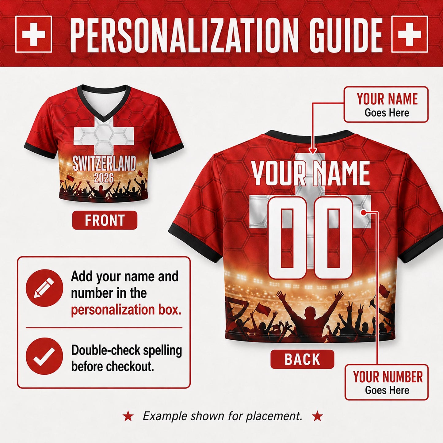 Custom Switzerland Crop Top Soccer Jersey 2026, Personalized Name Number World Cup Shirt for Women, Game Day Fan Gift | DU61