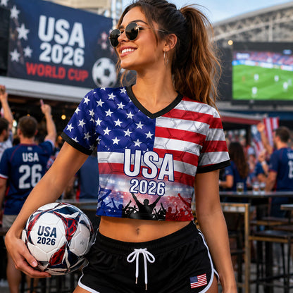 Custom USA Crop Top Soccer Jersey 2026, Personalized Name Number World Cup Shirt for Women, Game Day Fan Gift | GQ28