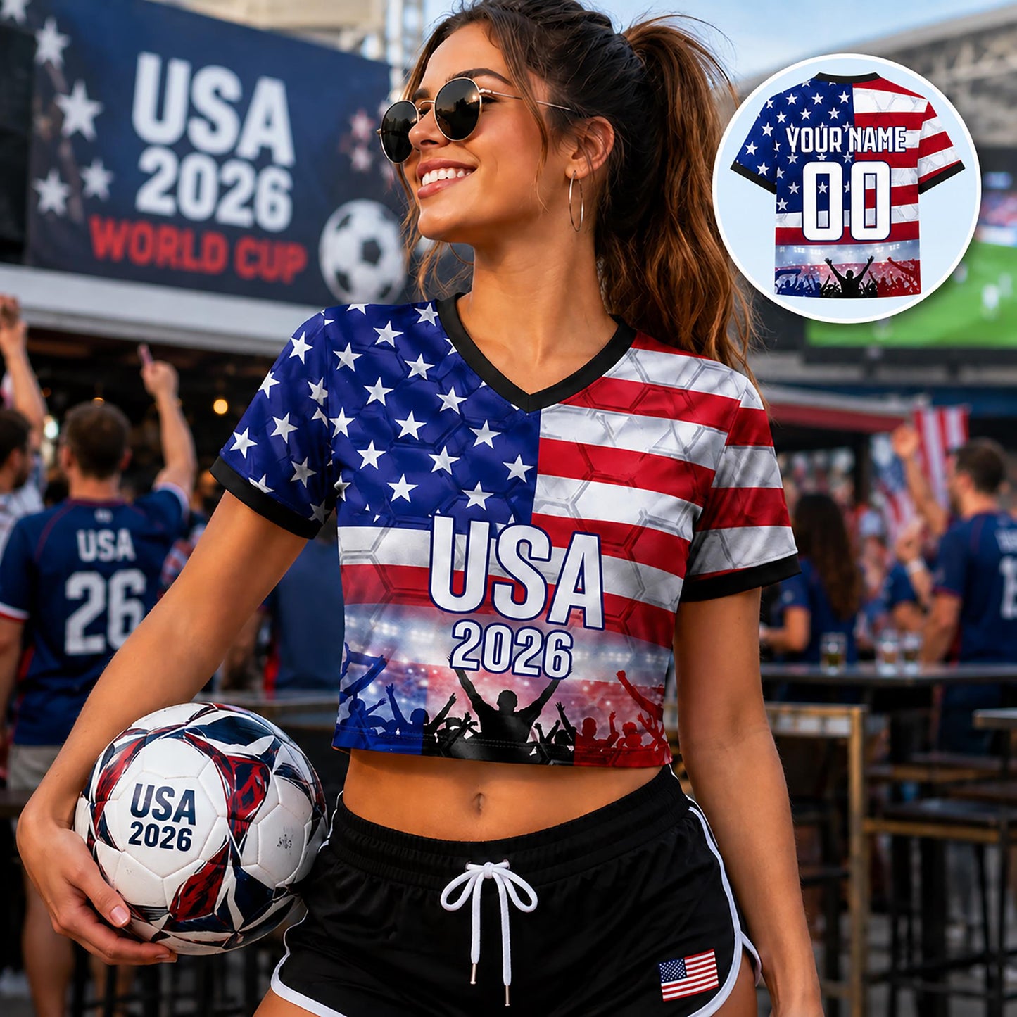 Custom USA Crop Top Soccer Jersey 2026, Personalized Name Number World Cup Shirt for Women, Game Day Fan Gift | GQ28