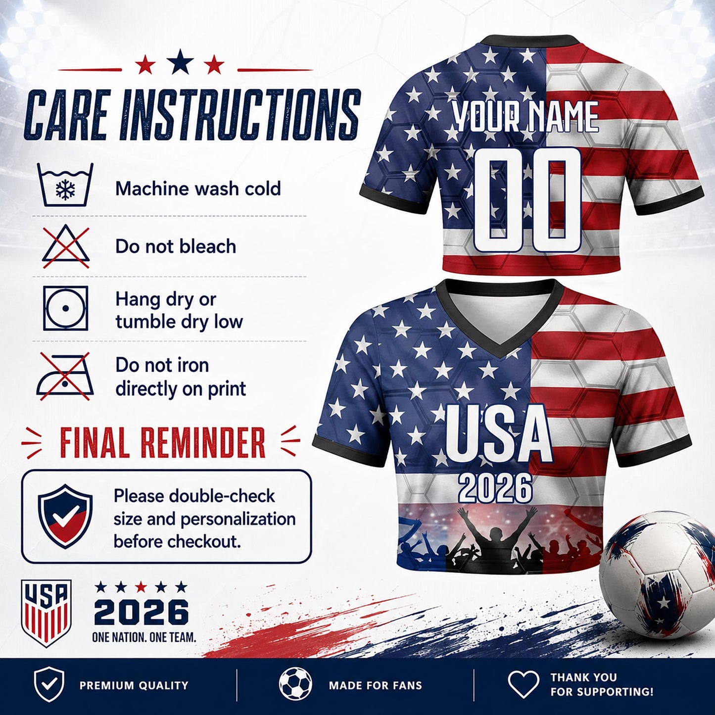 Custom USA Crop Top Soccer Jersey 2026, Personalized Name Number World Cup Shirt for Women, Game Day Fan Gift | GQ28
