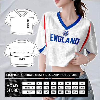 Custom England Soccer Crop Top Jersey, Personalized Name Number Shirt, Football Fan Crop Tee, Bachelorette Party & Festival Outfit | PJ86
