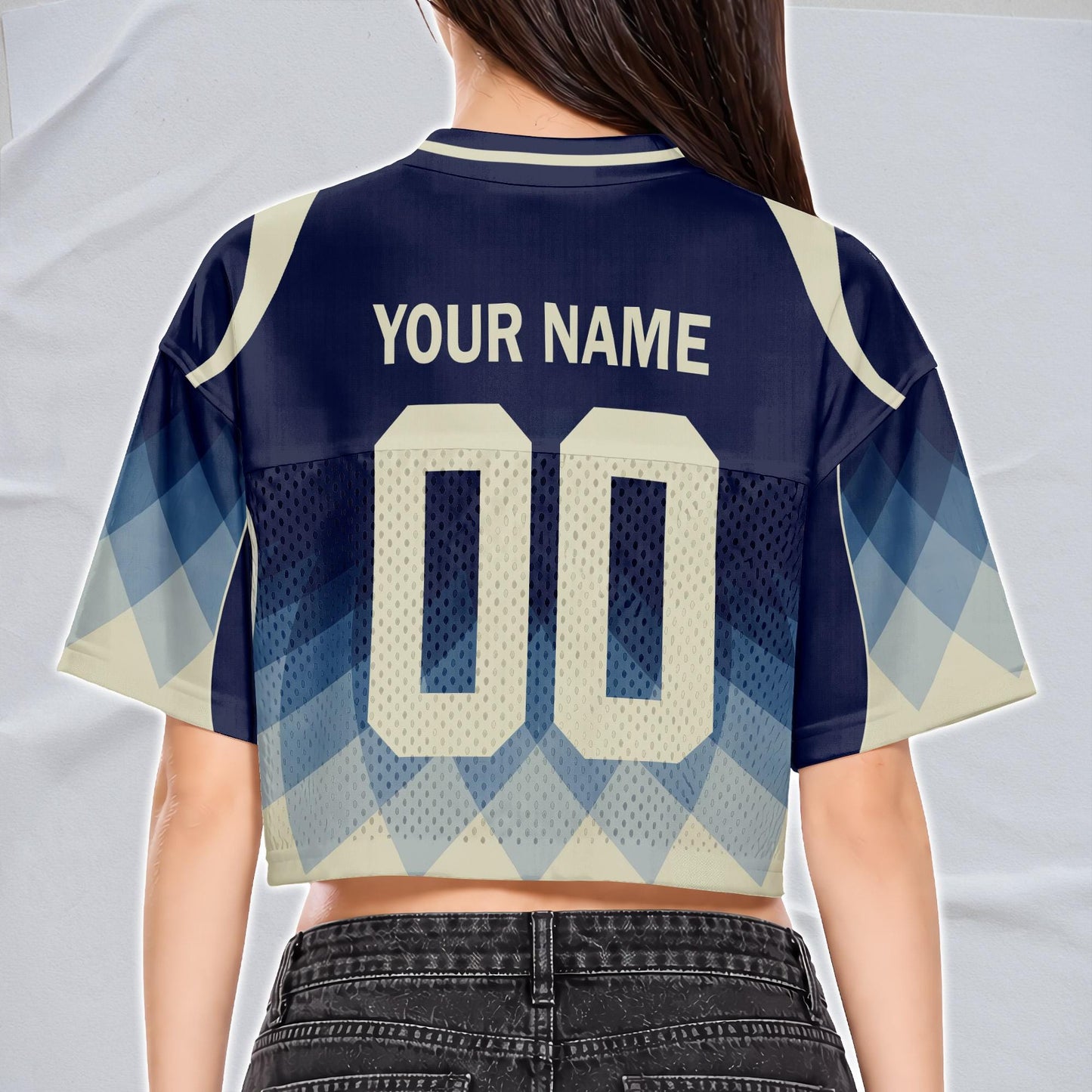 Custom Cheerleading France Football Jersey for Women, Personalized Printed Name Number Mesh Crop Top, White Navy Soccer Jersey,France Shirt | EA51