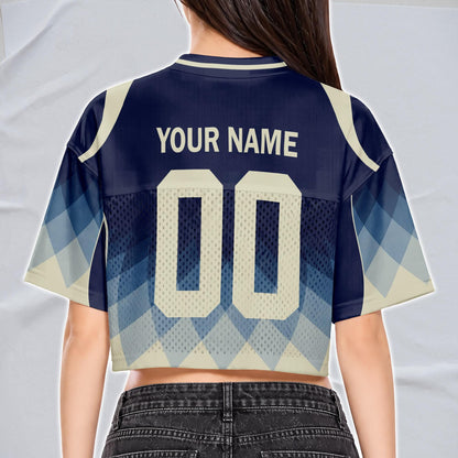 Custom Cheerleading France Football Jersey for Women, Personalized Printed Name Number Mesh Crop Top, White Navy Soccer Jersey,France Shirt | EA51