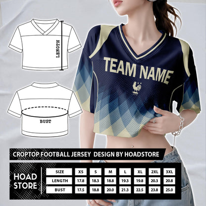 Custom Cheerleading France Football Jersey for Women, Personalized Printed Name Number Mesh Crop Top, White Navy Soccer Jersey,France Shirt | EA51