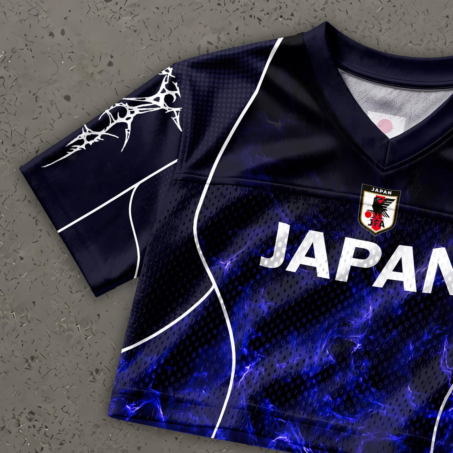 Custom Cheerleading Japan Football Jersey for Women, Personalized Printed Name Number Mesh Crop Top, Black Navy Soccer Jersey, Soccer Shirt | TP78