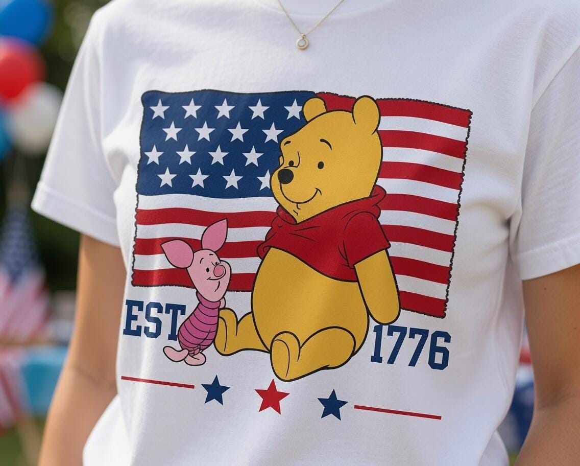 Winnie the Pooh 250th Anniversary Shirt, Disney Pooh Piglet Comfort Colors Tee, Patriotic Front Back July 4th Gift for Women | AC80