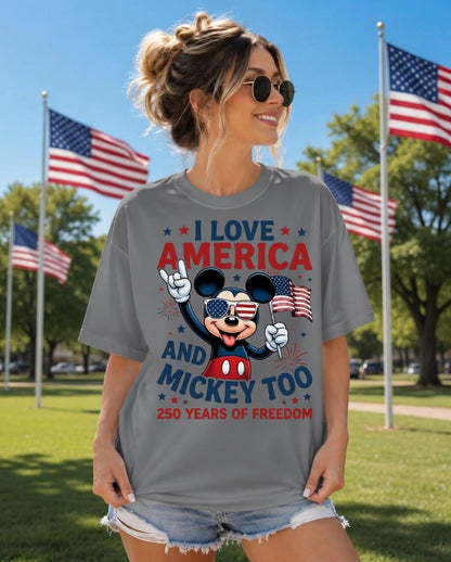 I Love America Mickey Shirt, 250 Years of Freedom Comfort Colors Tee for Women Mom Patriotic July 4th Park Day Gift Outfit | QY19