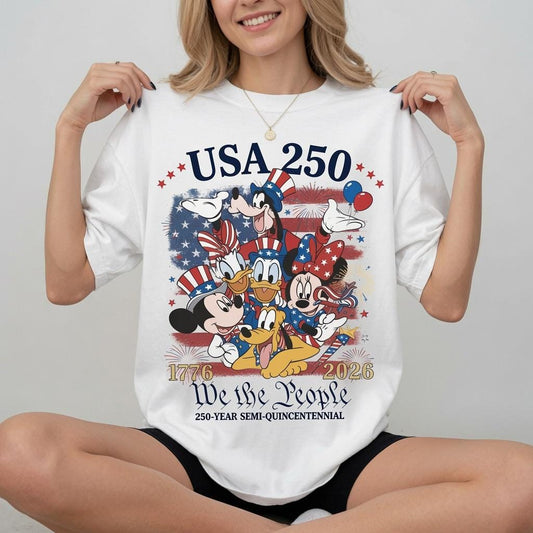 USA 250 Mickey Friends Shirt, Disney Comfort Colors Tee, We the People Patriotic 4th of July Shirt for Women Mom Gift | SB35