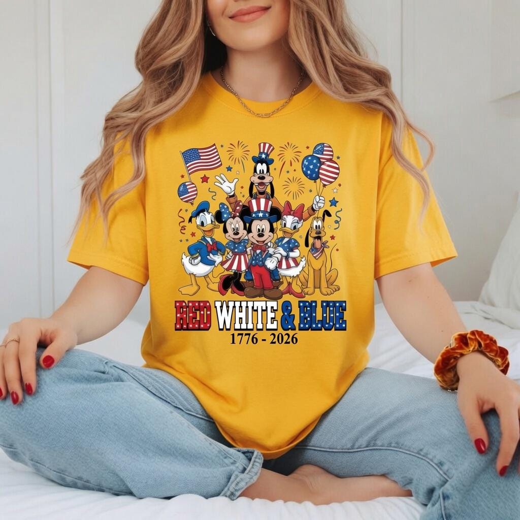Red White Blue Mickey Friends Shirt, Disney Comfort Colors Tee, 1776 2026 Patriotic 4th of July Shirt for Women Mom | WW92