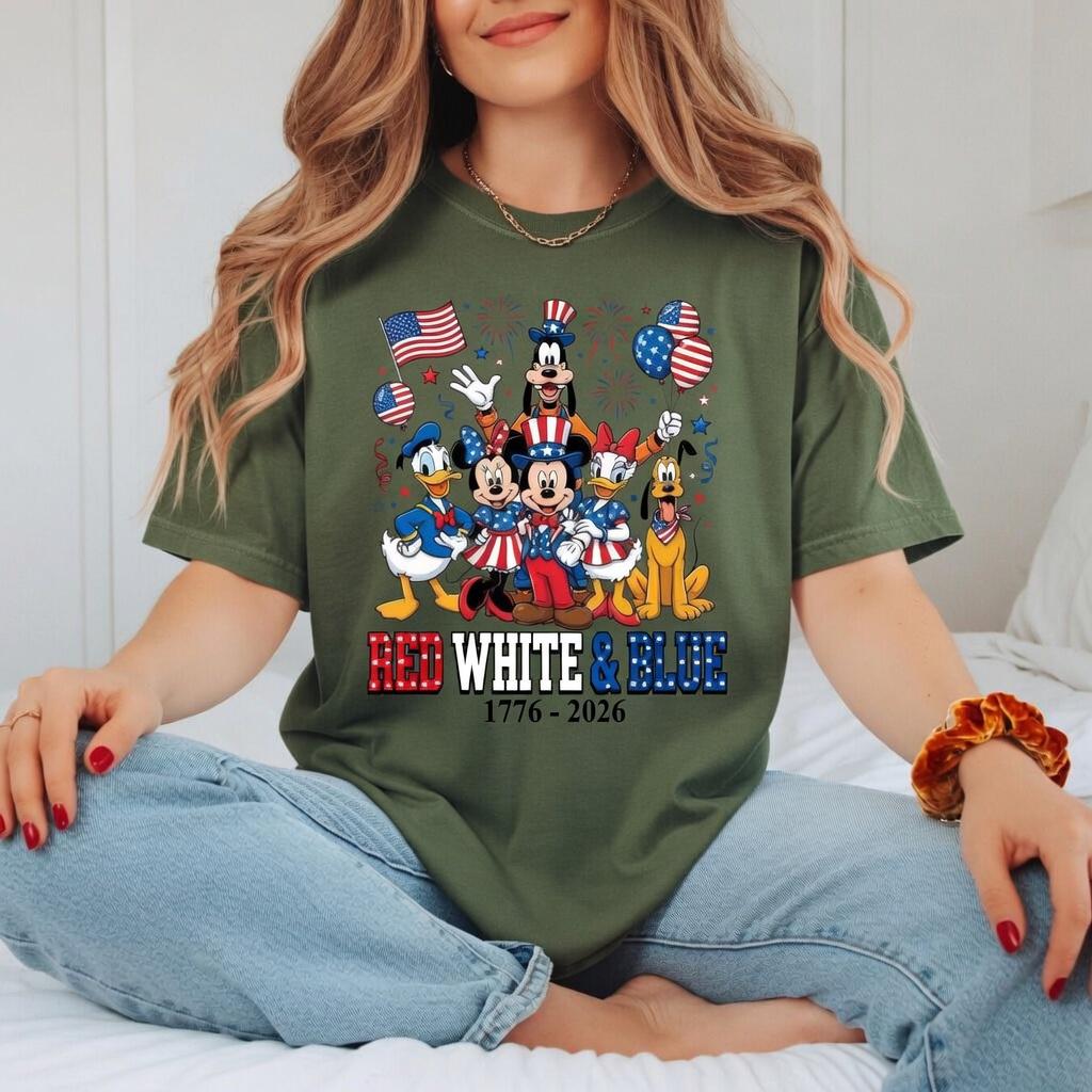 Red White Blue Mickey Friends Shirt, Disney Comfort Colors Tee, 1776 2026 Patriotic 4th of July Shirt for Women Mom | WW92
