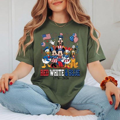 Red White Blue Mickey Friends Shirt, Disney Comfort Colors Tee, 1776 2026 Patriotic 4th of July Shirt for Women Mom | WW92