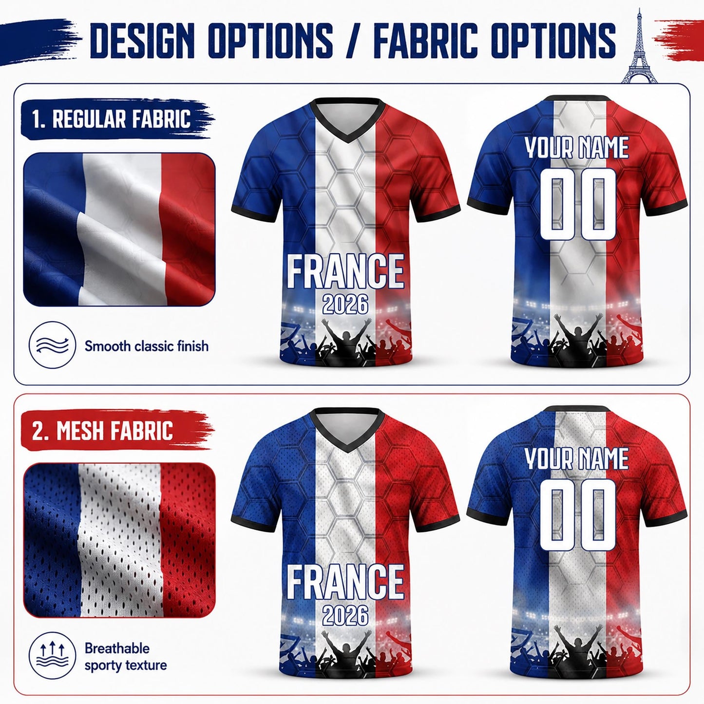 Custom France Soccer Jersey 2026 World Cup, Personalized Name Number Shirt for Men Women Kids, France Fan Apparel Gift | GM99