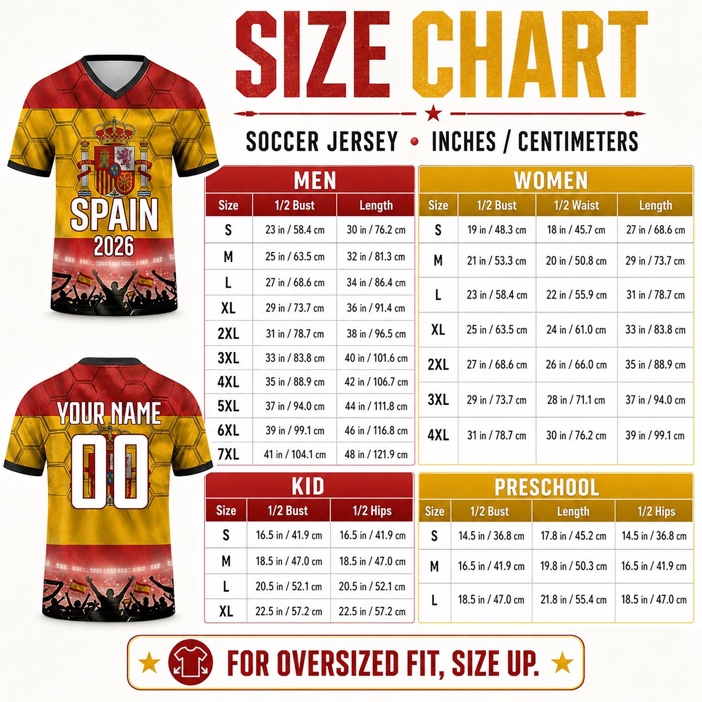 Custom Spain Soccer Jersey 2026 World Cup, Personalized Name Number Shirt for Men Women Kids, Spain Fan Apparel Gift | OP68