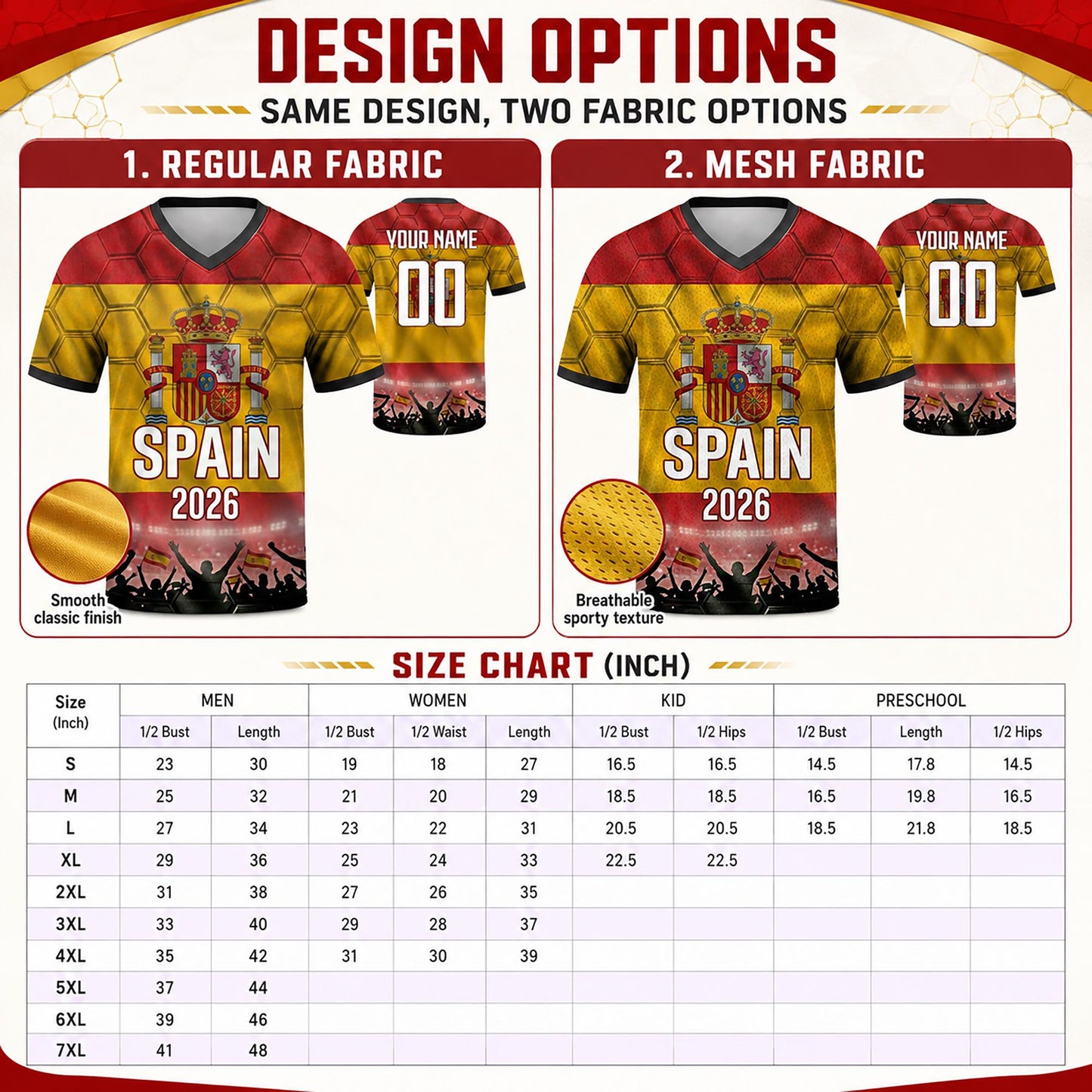 Custom Spain Soccer Jersey 2026 World Cup, Personalized Name Number Shirt for Men Women Kids, Spain Fan Apparel Gift | OP68