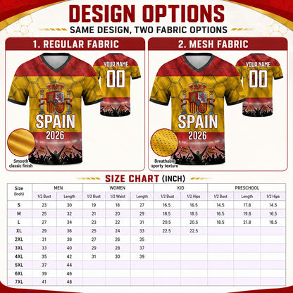 Custom Spain Soccer Jersey 2026 World Cup, Personalized Name Number Shirt for Men Women Kids, Spain Fan Apparel Gift | OP68