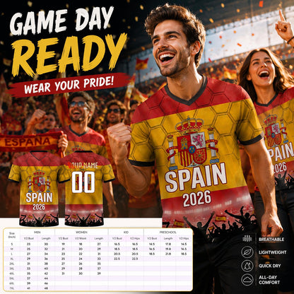 Custom Spain Soccer Jersey 2026 World Cup, Personalized Name Number Shirt for Men Women Kids, Spain Fan Apparel Gift | OP68