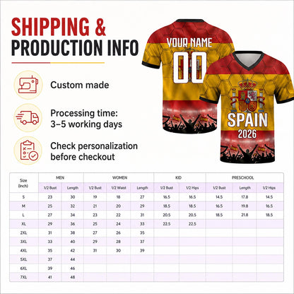 Custom Spain Soccer Jersey 2026 World Cup, Personalized Name Number Shirt for Men Women Kids, Spain Fan Apparel Gift | OP68