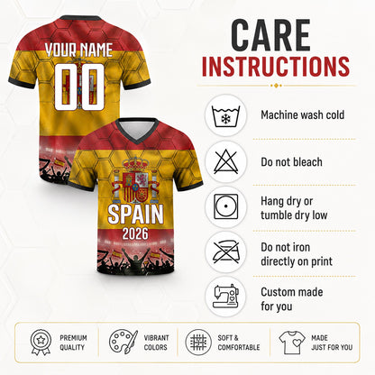 Custom Spain Soccer Jersey 2026 World Cup, Personalized Name Number Shirt for Men Women Kids, Spain Fan Apparel Gift | OP68