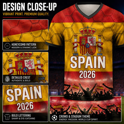 Custom Spain Soccer Jersey 2026 World Cup, Personalized Name Number Shirt for Men Women Kids, Spain Fan Apparel Gift | OP68