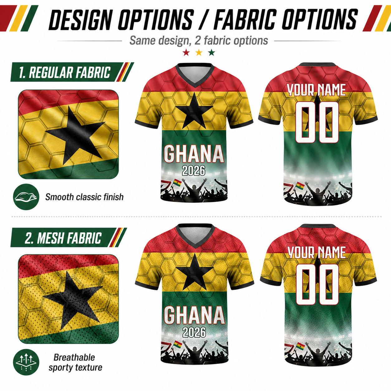 Custom Ghana Soccer Jersey 2026 World Cup, Personalized Name Number Shirt for Men Women Kids, Ghana Fan Apparel Gift | XH33