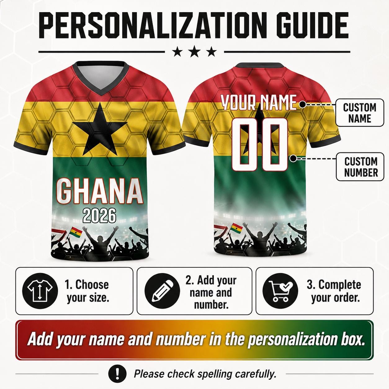 Custom Ghana Soccer Jersey 2026 World Cup, Personalized Name Number Shirt for Men Women Kids, Ghana Fan Apparel Gift | XH33