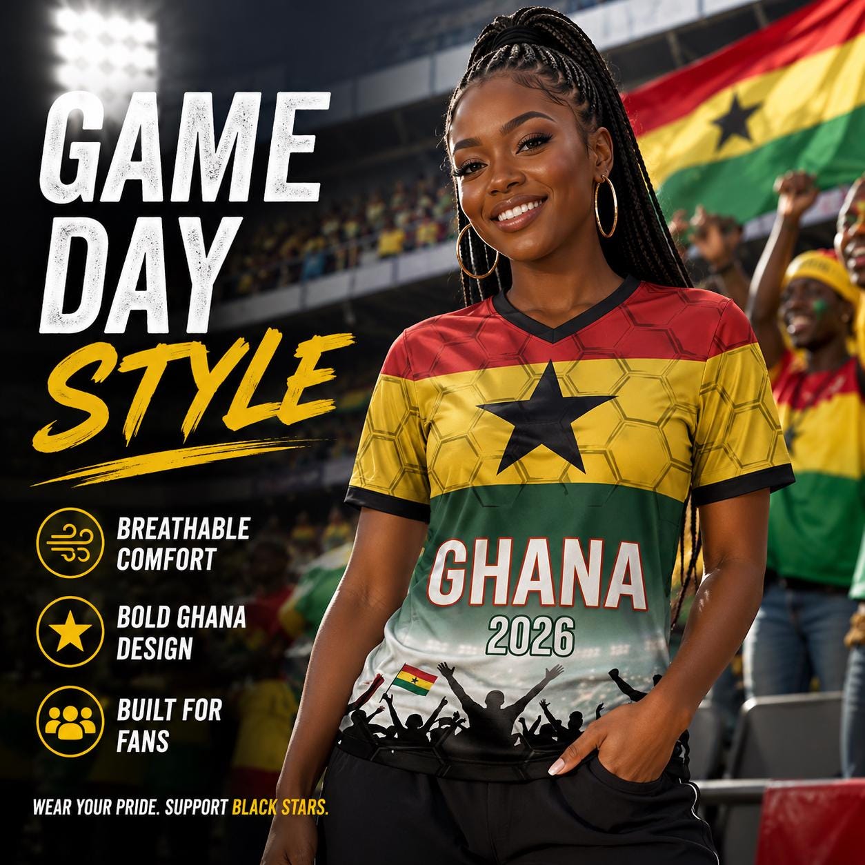 Custom Ghana Soccer Jersey 2026 World Cup, Personalized Name Number Shirt for Men Women Kids, Ghana Fan Apparel Gift | XH33