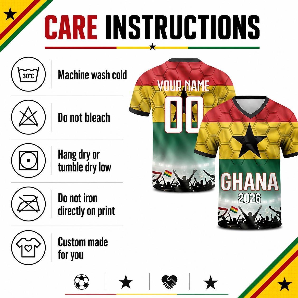 Custom Ghana Soccer Jersey 2026 World Cup, Personalized Name Number Shirt for Men Women Kids, Ghana Fan Apparel Gift | XH33