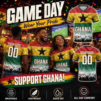 Custom Ghana Soccer Jersey 2026 World Cup, Personalized Name Number Shirt for Men Women Kids, Ghana Fan Apparel Gift | XH33